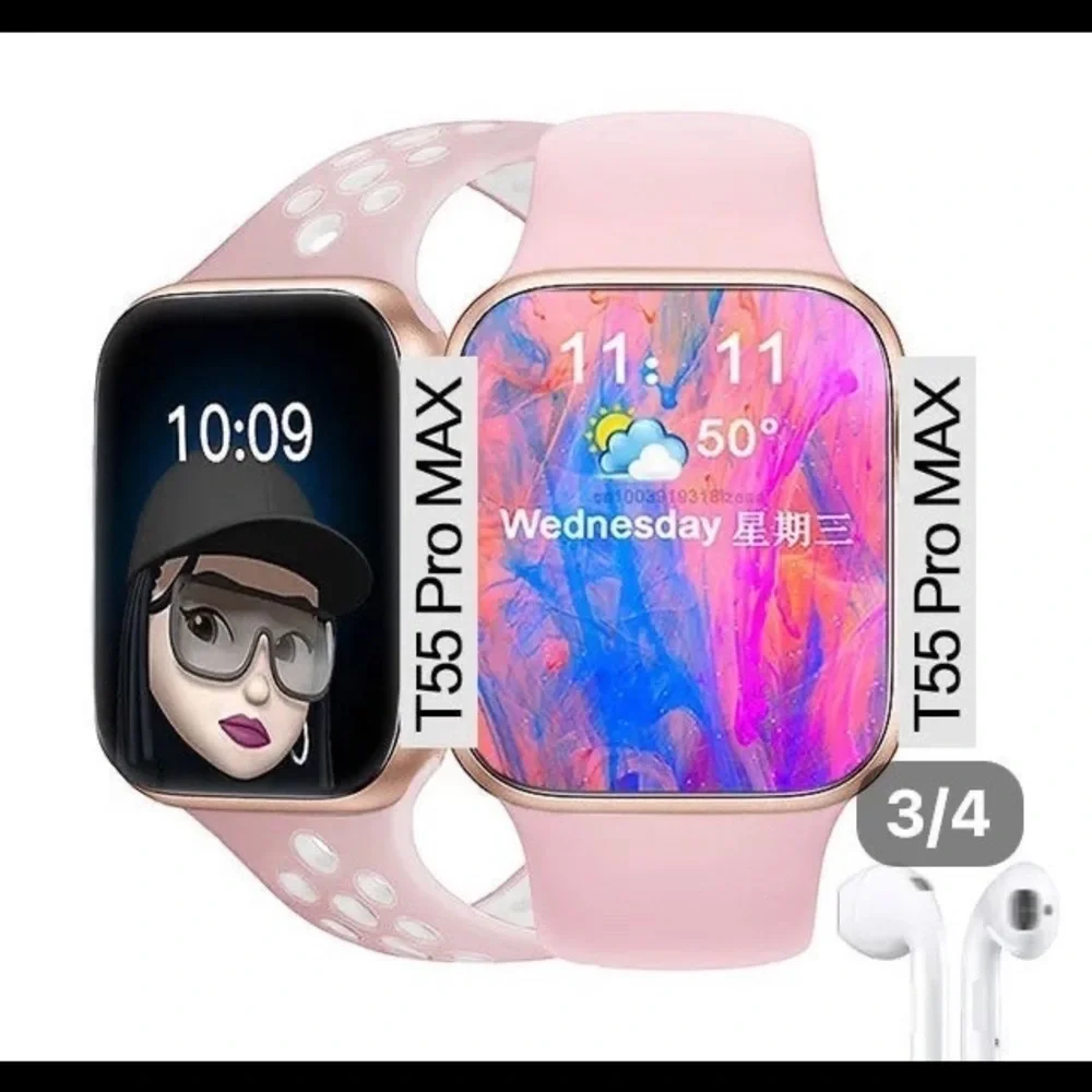 New Xiaomi T55 Pro Max Smart Watch Set w/ Earbuds, Xtra Band and Charger In Pink
